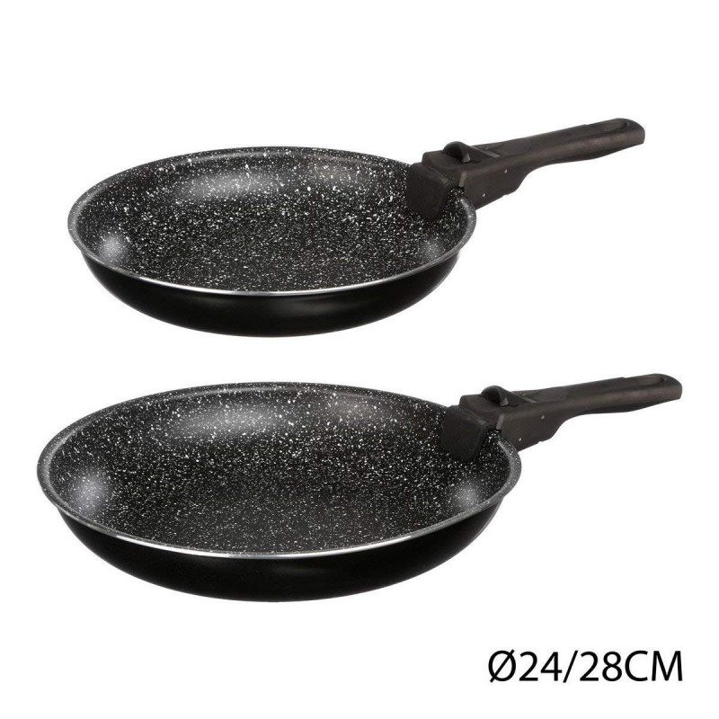 Lot de 2 poêles pierre 24 et 28 cm + poignée amovible Secret de Gourmet