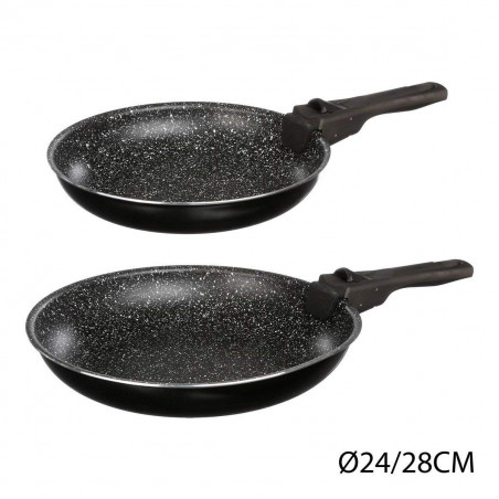 Lot de 2 poêles pierre 24 et 28 cm + poignée amovible Secret de Gourmet