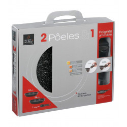 Lot de 2 poêles pierre 24 et 28 cm + poignée amovible Secret de Gourmet
