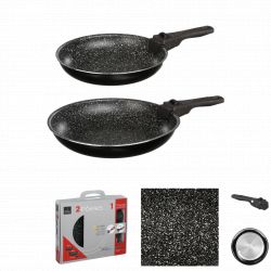 Lot de 2 poêles pierre 24 et 28 cm + poignée amovible Secret de Gourmet