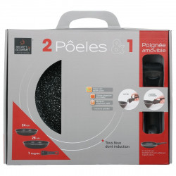 Lot de 2 poêles pierre 24 et 28 cm + poignée amovible Secret de Gourmet