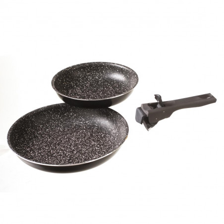 Lot de 2 poêles pierre 24 et 28 cm + poignée amovible Secret de Gourmet