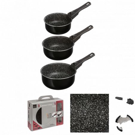 Lot de 3 casseroles + poignée amovible Secret de Gourmet