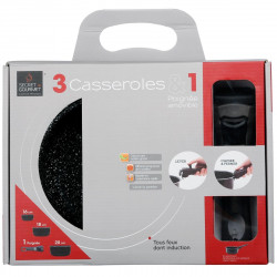 Lot de 3 casseroles + poignée amovible Secret de Gourmet