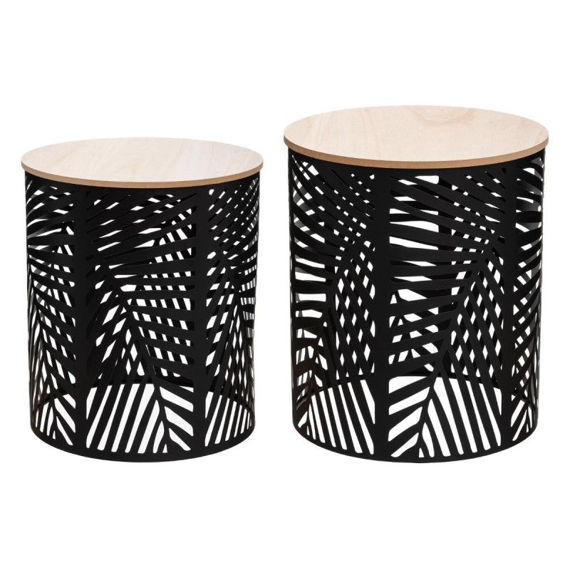 Lot de 2 tables à café Feuilles Noires Atmosphera