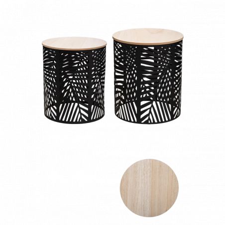 Lot de 2 tables à café Feuilles Noires Atmosphera