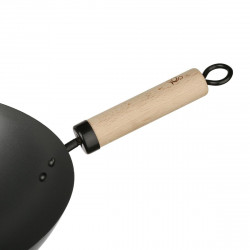 Wok acier carbone 35 cm avec manche en bois Secret de Gourmet