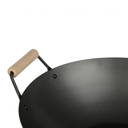 Wok acier carbone 35 cm avec manche en bois Secret de Gourmet