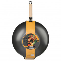 Wok acier carbone 35 cm avec manche en bois Secret de Gourmet