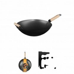 Wok acier carbone 35 cm avec manche en bois Secret de Gourmet