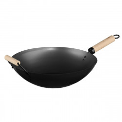 Wok acier carbone 35 cm avec manche en bois Secret de Gourmet
