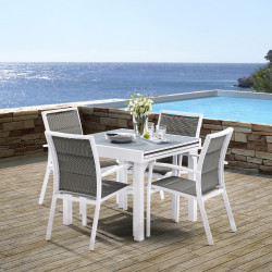 Salon de jardin Ensemble Modulo T 4 / 8  +F 4 Full Verre Blanc
