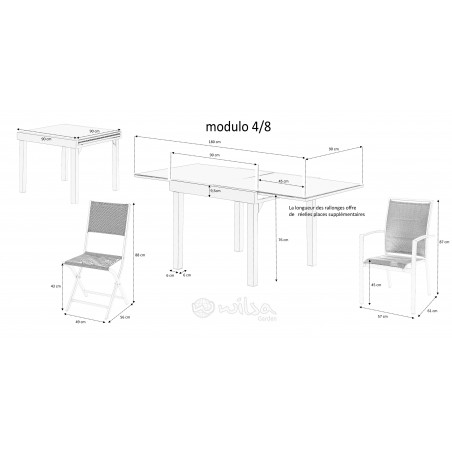 Salon de jardin Ensemble Modulo T 4 / 8  +F 4 Full Verre Blanc