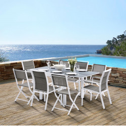 Salon de jardin Ensemble Modulo T 4 / 8 + F 4 + C 4 Full Verre Blanc