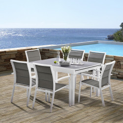 Salon de jardin Ensemble Modulo T 6 / 10 + F 6 Full Verre Blanc