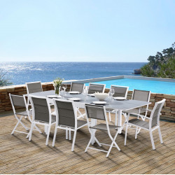 Salon de jardin Ensemble Modulo T 6/10 + F 6 + C 4 Full Verre Blanc