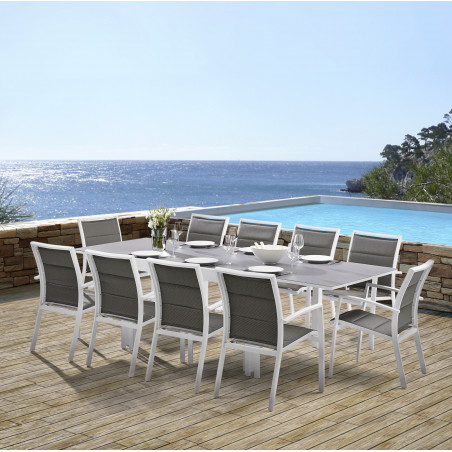 Salon de jardin Ensemble Modulo T 6/10 + F 10 Full Verre Blanc