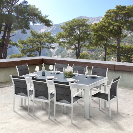 Salon de jardin Ensemble Modulo T 8/12 + F 8 Full Verre Blanc