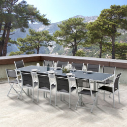 Salon de jardin Ensemble Modulo T 8/12 + F 8 + C 4 Full Verre Blanc