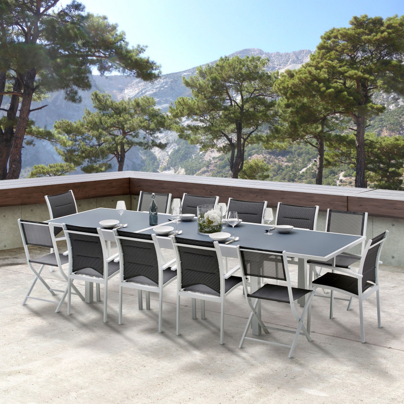Salon de jardin Ensemble Modulo T 8/12 + F 8 + C 4 Full Verre Blanc