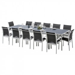 Salon de jardin Ensemble Modulo T 8/12 + F 12 Full Verre Blanc