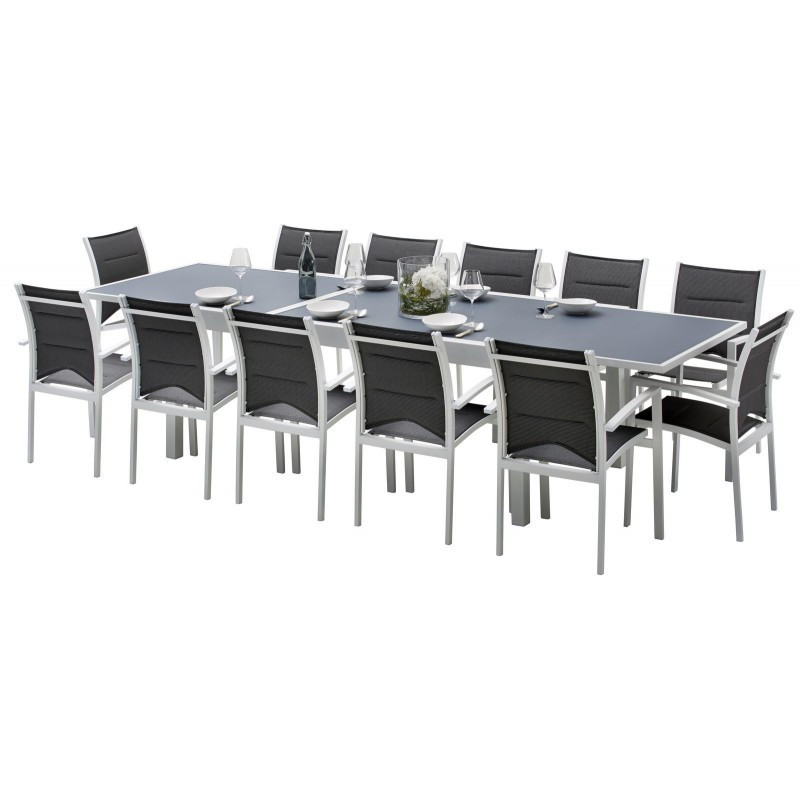 Salon de jardin Ensemble Modulo T 8/12 + F 12 Full Verre Blanc