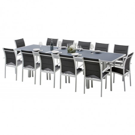 Salon de jardin Ensemble Modulo T 8/12 + F 12 Full Verre Blanc