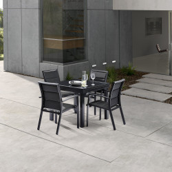 Salon de jardin Ensemble Modulo T 4 / 8  + F 4 Full Verre Noir