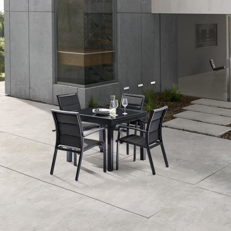 Salon de jardin Ensemble Modulo T 4 / 8  + F 4 Full Verre Noir