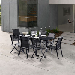 Salon de jardin Ensemble Modulo T 4 / 8 + F 4 + C 4 Full Verre Noir