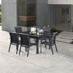 Salon de jardin Ensemble Modulo T 6 / 10 + F 6 Full Verre Noir