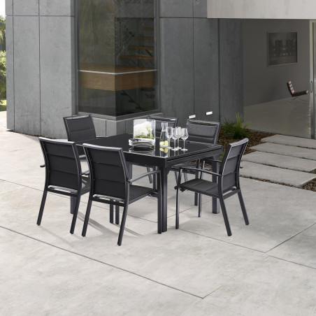 Salon de jardin Ensemble Modulo T 6 / 10 + F 6 Full Verre Noir