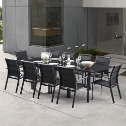 Salon de jardin Ensemble Modulo T 6/10 + F 10 Full Verre Noir