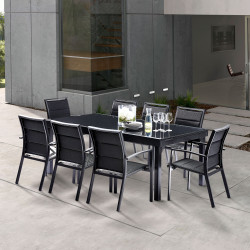 Salon de jardin Ensemble Modulo T 8/12 + F 8 Full Verre Noir