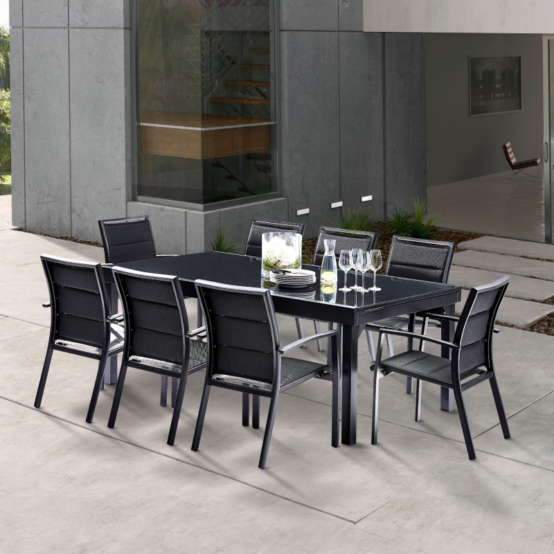 Salon de jardin Ensemble Modulo T 8/12 + F 8 Full Verre Noir
