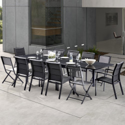 Salon de jardin Ensemble Modulo T 8/12 + F 8 + C 4 Full Verre Noir
