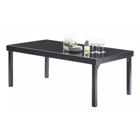 Table de jardin Modulo T 8/12 Full Verre Noir