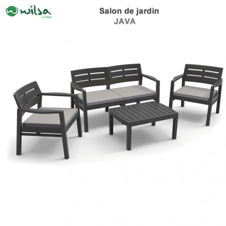 Salon de jardin Ensemble Java S3 + 2F2 + 1TB Anthracite Wilsa Garden
