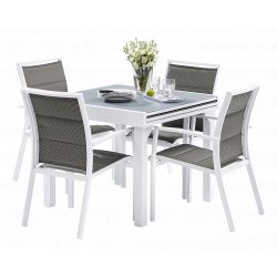 Salon de jardin Ensemble Modulo T 4 / 8  +F 4 Full Verre Blanc