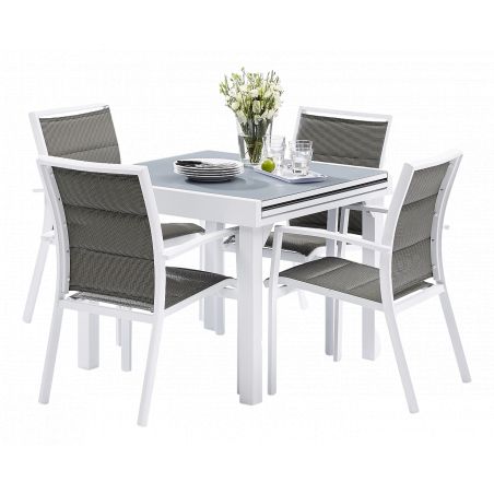 Salon de jardin Ensemble Modulo T 4 / 8  +F 4 Full Verre Blanc