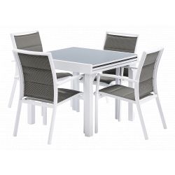 Salon de jardin Ensemble Modulo T 4 / 8  +F 4 Full Verre Blanc