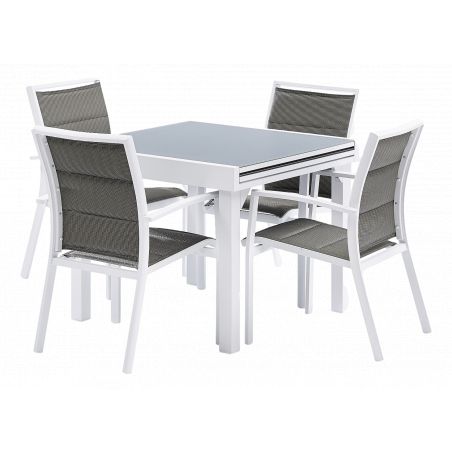 Salon de jardin Ensemble Modulo T 4 / 8  +F 4 Full Verre Blanc