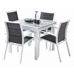 Salon de jardin Ensemble ModuloWood T4/8+F4 Verre Déco Bois Blanc Wilsa Garden