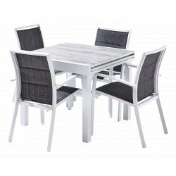 Salon de jardin Ensemble ModuloWood T4/8+F4 Verre Déco Bois Blanc Wilsa Garden