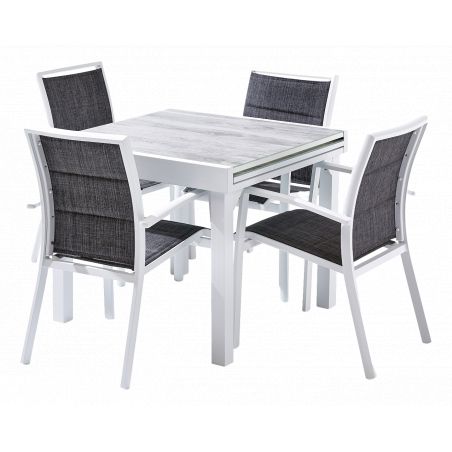 Salon de jardin Ensemble ModuloWood T4/8+F4 Verre Déco Bois Blanc Wilsa Garden