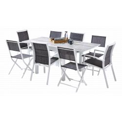 Salon de jardin Ensemble ModuloWood T 4 / 8 + F 4 + C 4 Déco Bois Blanc Wilsa Garden
