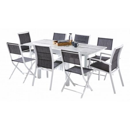 Salon de jardin Ensemble ModuloWood T 4 / 8 + F 4 + C 4 Déco Bois Blanc Wilsa Garden