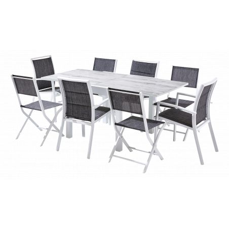 Salon de jardin Ensemble ModuloWood T 4 / 8 + F 4 + C 4 Déco Bois Blanc Wilsa Garden