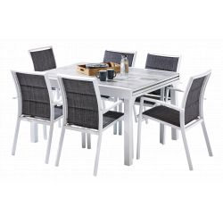Salon de jardin Ensemble ModuloWood T 6 / 10 + F 6 Déco Bois Blanc Wilsa Garden