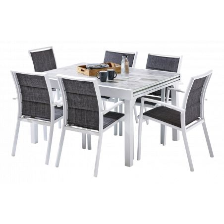 Salon de jardin Ensemble ModuloWood T 6 / 10 + F 6 Déco Bois Blanc Wilsa Garden